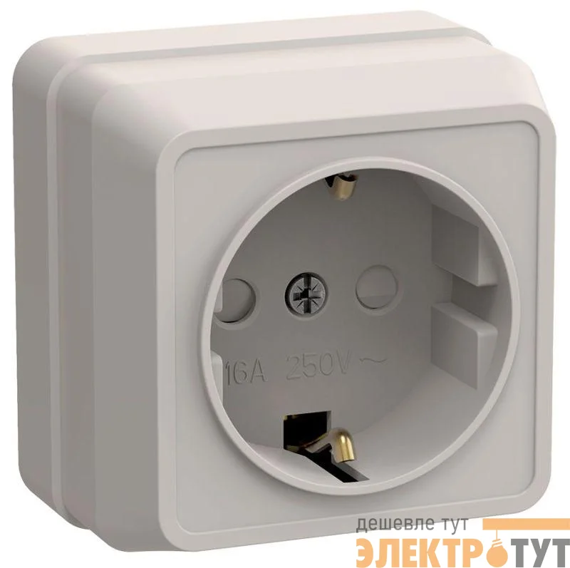 Розетка 1-м ОП Октава РСш20-3-ОКм 16А IP20 с заземл. защ. шторки крем. GENERICA ERO14-K33-16-DC