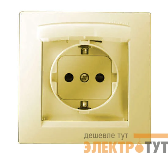 Розетка 1-м СП Simon15 с защ. крышкой защ. шторки с заземл. IP44 сл. кость Simon 1590450-031