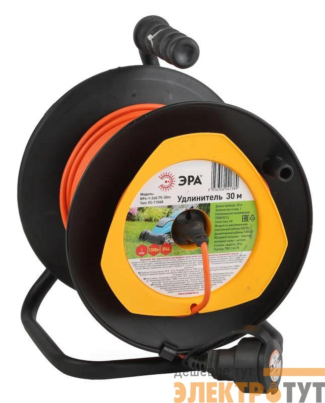 Удлинитель силовой RPx-1-2x0.75-30m на пластик. катушке б/з 1гнездо 30м ПВС 2х0.75 Эра Б0043043