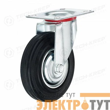 Колесо промышленное поворотное с резиновой шиной и роликоподшипником площадка d125 без тормоза оцинк. (уп.1шт) Tech-Krep/Zitar 127473