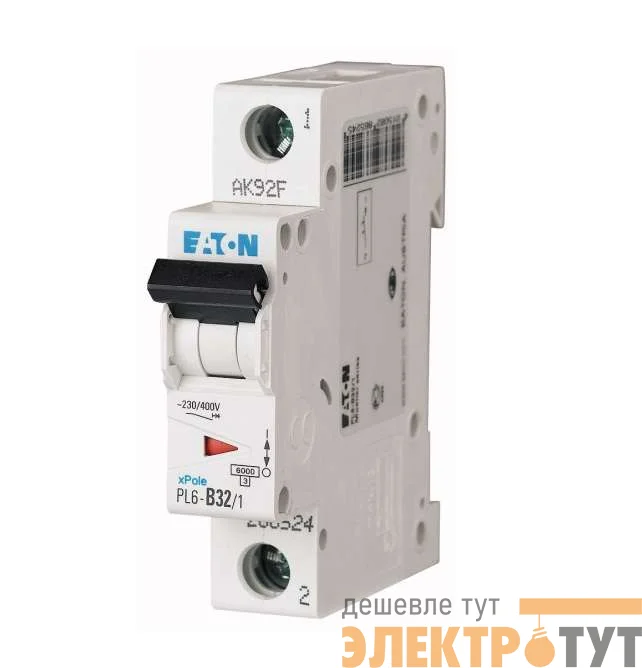 Выключатель автоматический модульный 1п C 32А 6кА PL6-C32/1 EATON 286536