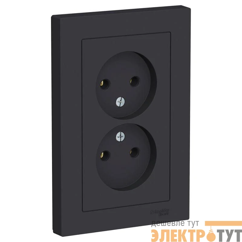 Розетка 2-м СП AtlasDesign 16А IP20 без заземл. в сборе карбон SE ATN001020