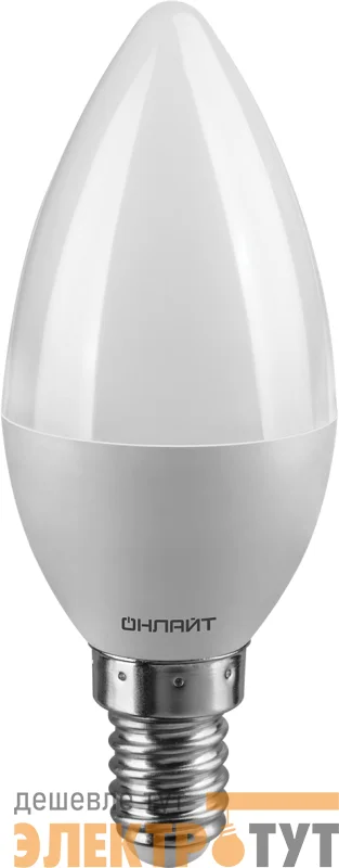 Лампа светодиодная 61 127 OLL-C37-6-230-6.5K-E14-FR 6Вт свеча 6500К холод. бел. E14 600лм 176-264В ОНЛАЙТ 61127