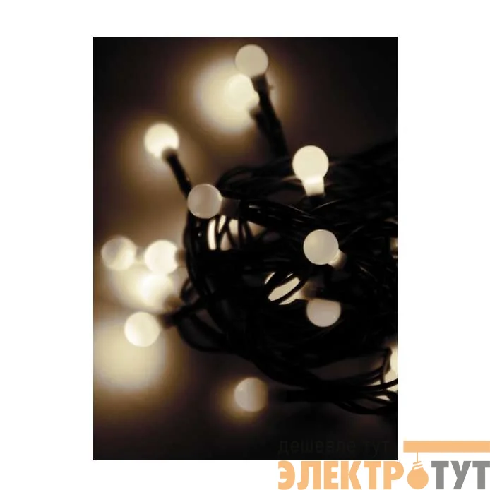 Гирлянда декоративная "Маленькие шарики cherry" 30LED 4.4м (2.9+1.5м) зел. провод IP20 тепл. бел. Космос KOC_GIR30LEDBALL_W