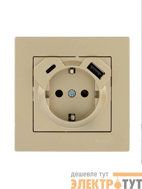 Розетка с заземл. TC+USB разъем VESNA зол. LEZARD 742-3688-181TC