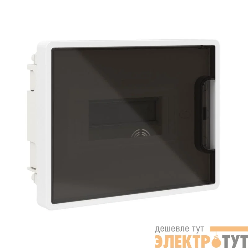 Щиток встраиваемый 8мод. IP41 с тонированной дверцей с 2 шинами PEN на 6 и 8 отверст. бел. DKC F08B1WD