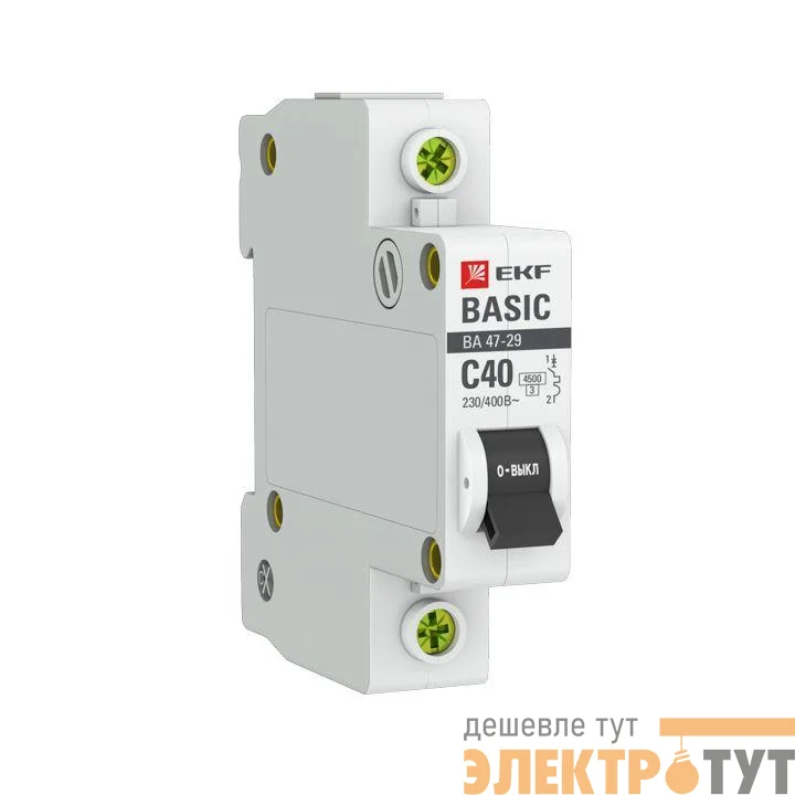 Выключатель автоматический модульный 1п C 40А 4.5кА ВА 47-29 Basic EKF mcb4729-1-40C