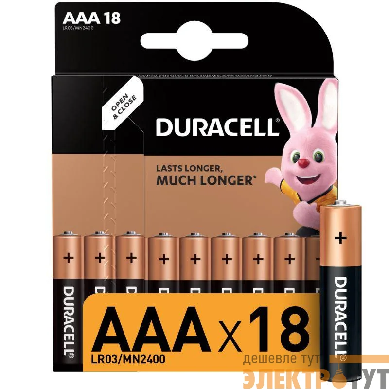 Элемент питания алкалиновый LR03-18BL BASIC (блист.18шт) Duracell Б0014449