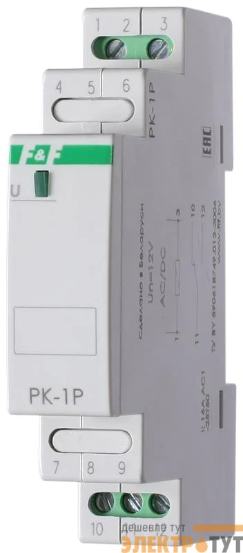 Реле промежуточное PK-1P/Un (монтаж на DIN-рейке 35мм 220В 50Гц 16А перекл.) F&F EA06.001.004