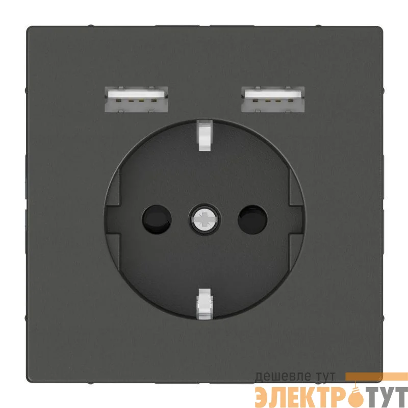 Розетка 1-м СП Merten D-Life 16А IP20 Schuko с 2-мя заряд. устройствами USB 2.4А антрацит SchE MTN2366-6034