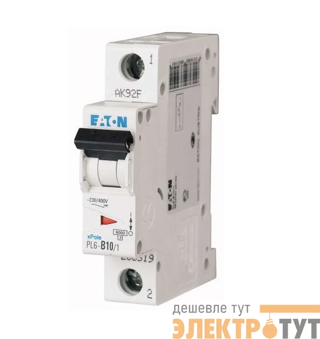 Выключатель автоматический модульный 1п C 10А 6кА PL6-C10/1 EATON 286531