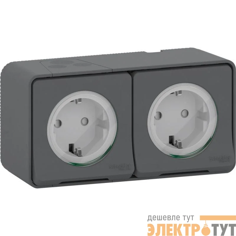 Блок 2х розеток ОП Mureva Styl защ. шторки с заземл. IP55 антрацит SchE MUR36029