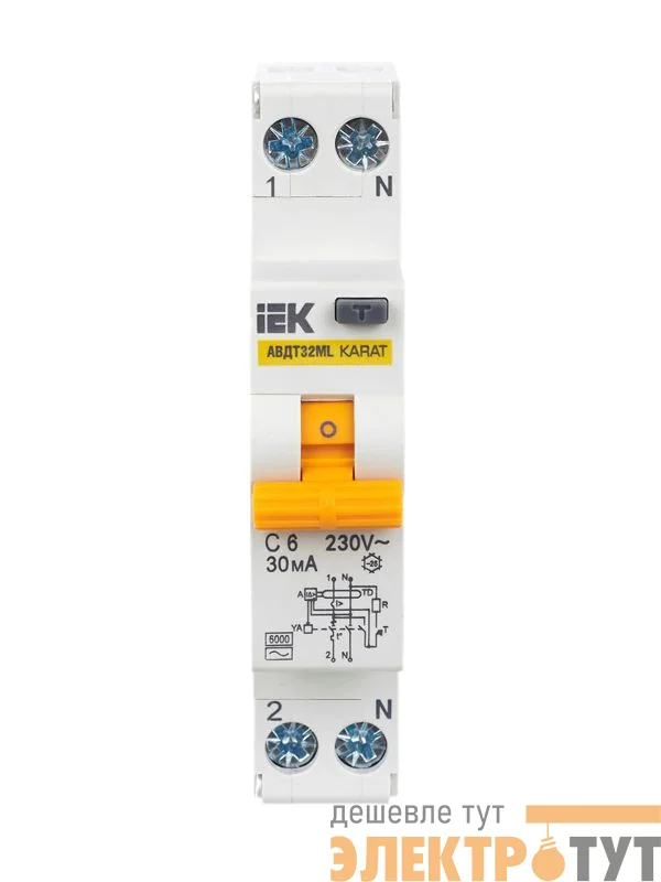 Выключатель автоматический дифференциального тока C 6А 30мА тип A АВДТ32ML KARAT IEK MVD12-1-006-C-030-A