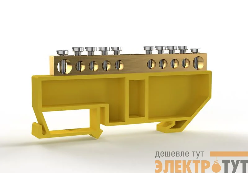 Шина PE "земля" на DIN-изоляторе 6х9мм 10 отвер. латунь TOKOV ELECTRIC TKE-BCB-69-10-DIN/PE