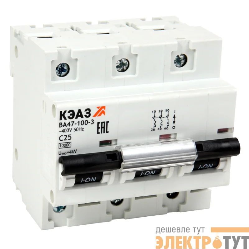 Выключатель автоматический модульный 3п C 80А 10кА ВА47-100-3C80-УХЛ3 КЭАЗ 318145