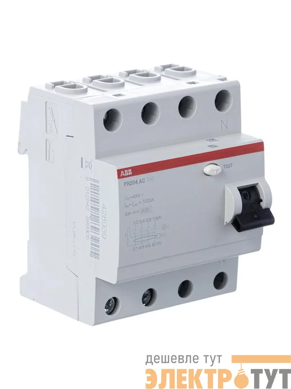 Выключатель дифференциального тока (УЗО) 4п 63А 30мА тип AC FH204 ABB 2CSF204004R1630