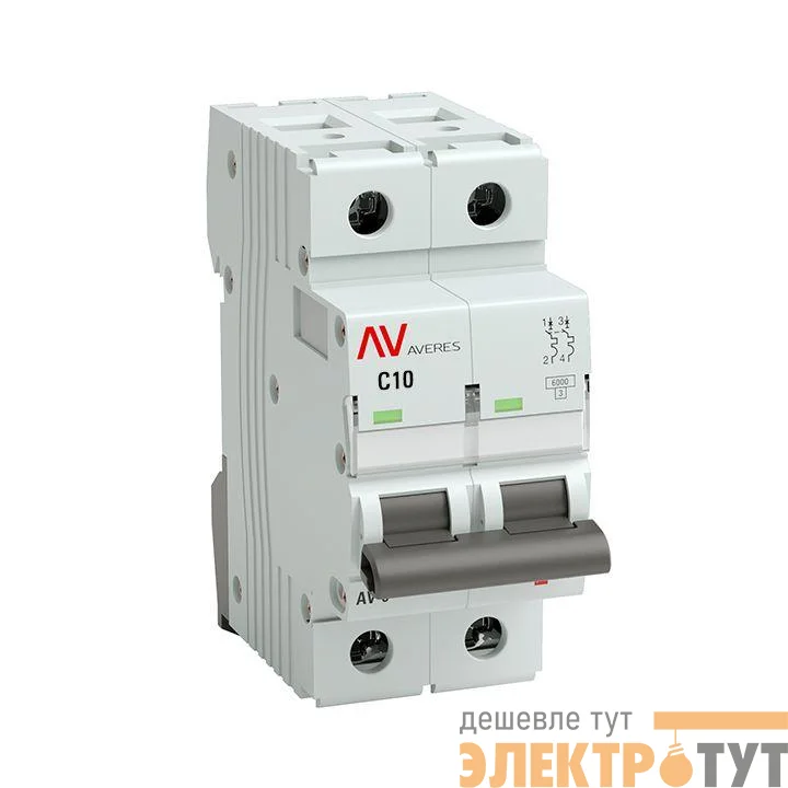 Выключатель автоматический модульный 2п C 10А 6кА AV-6 AVERES EKF mcb6-2-10C-av