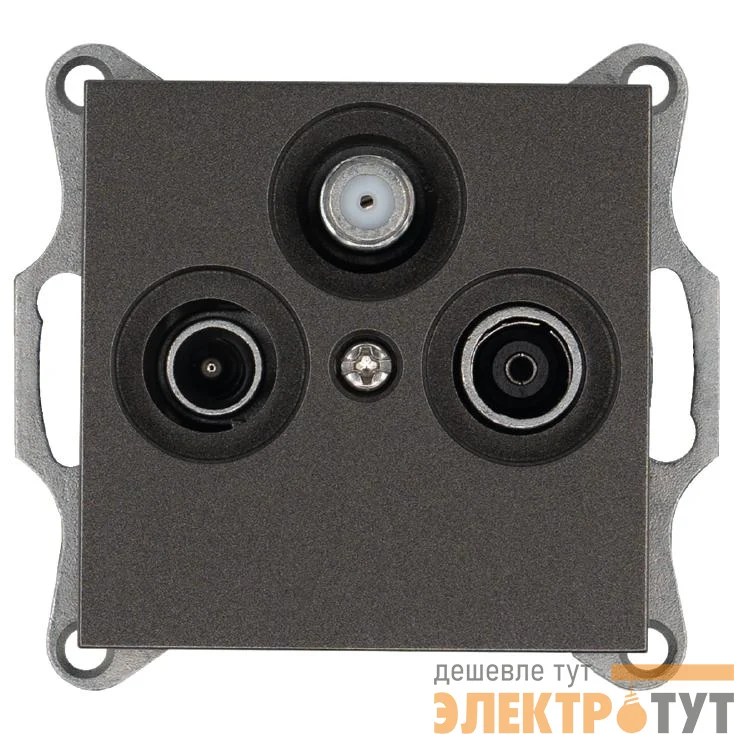 Розетка телевизионная проходная TV + FM + SAT 3-м Ф9.5мм механизм мокко Jasmart G6207Z