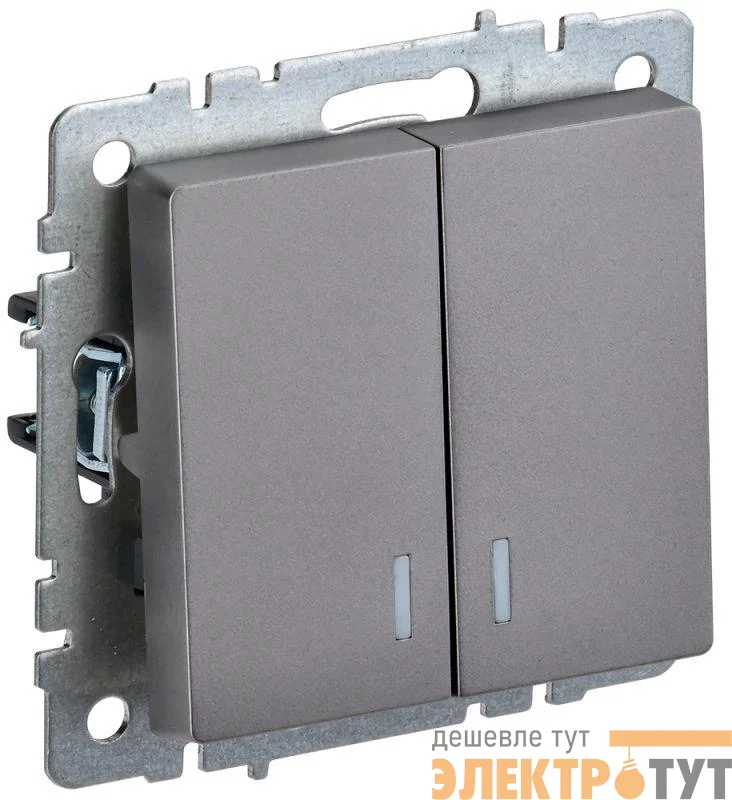 Выключатель 2-кл. СП BRITE ВС10-2-1-БрС 10А с индик. механизм сталь IEK BR-V20-1-10-K46