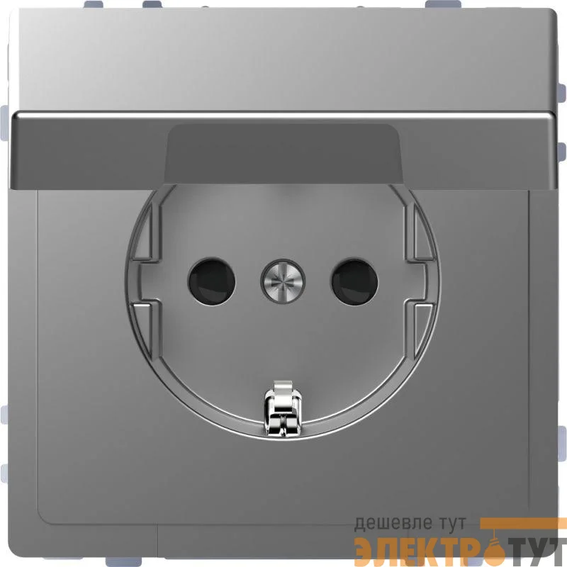 Розетка 1-м СП Merten D-Life 16А IP20 с заземл. с крышкой SD нерж. сталь SchE MTN2310-6036