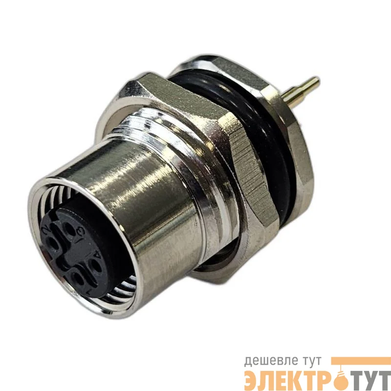 Разъем М12 4D гнездовой пайка на печатную плату метал. прямой резьба M16 приборная часть СЦМ120081-04D СТЭЗ 185200560