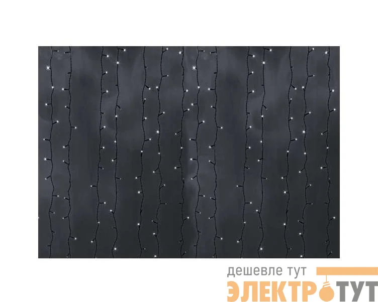 Гирлянда Дождь "ПЛЕЙ-ЛАЙТ" 2х3м 760LED 45Вт 230В IP44 бел.; фиксинг черн. провод NEON-NIGHT 235-145
