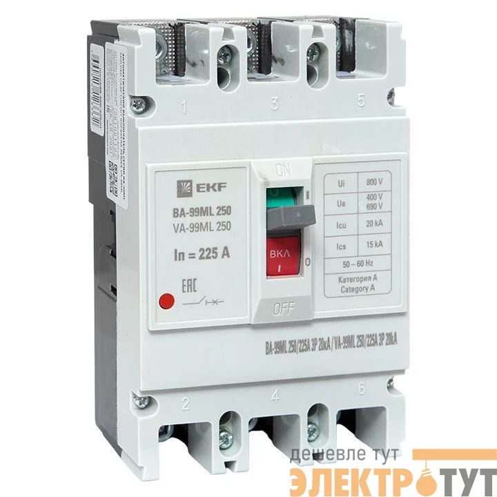 Выключатель автоматический 3п 250/225А 20кА ВА-99МL Basic EKF mccb99-250-225mi