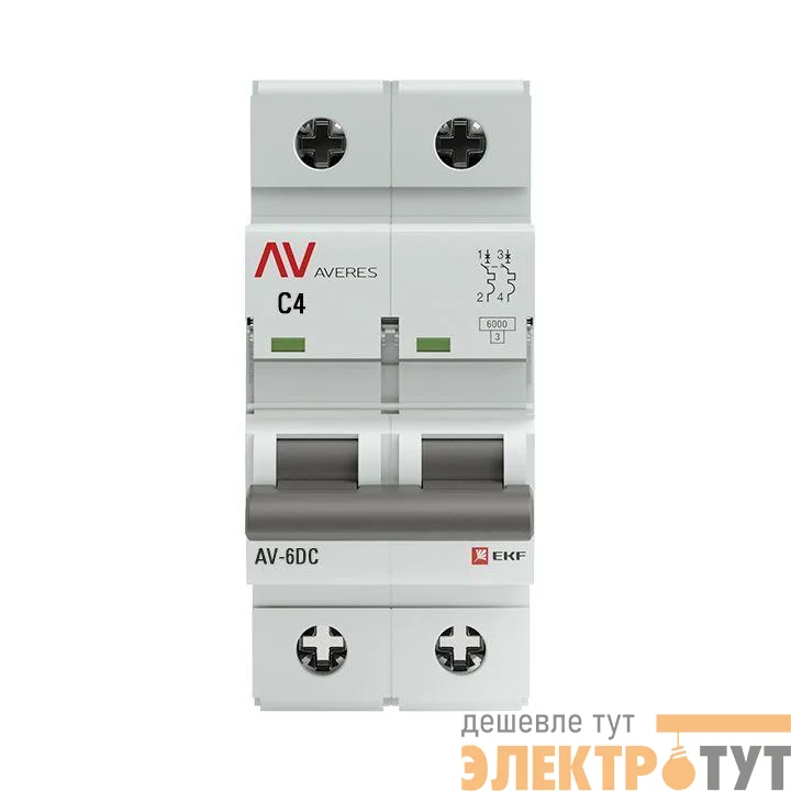 Выключатель автоматический модульный 2п C 4А 6кА AV-6 AVERES EKF mcb6-DC-2-04C-av