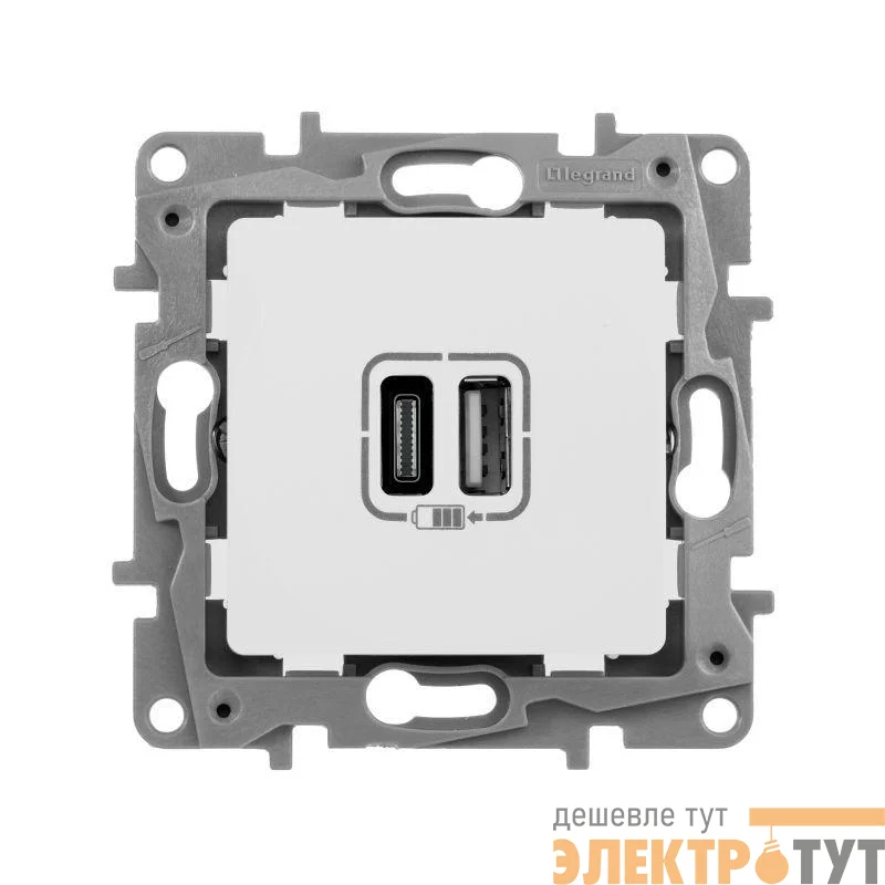 Устройство зарядное Etika с двумя USB-разьемами тип A-тип C 240В/5В 3000мА бел. Leg 672236