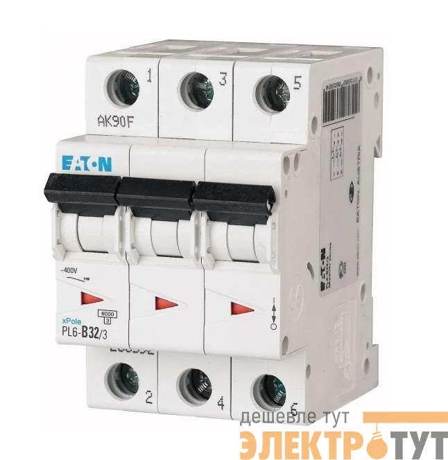 Выключатель автоматический модульный 3п C 32А 6кА PL6-C32/3 EATON 286604