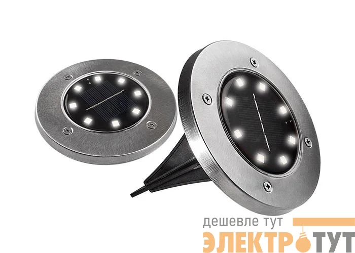 Светильник светодиодный SLR-S12 8SMD грунтовый IP44 корпус нерж. сталь солнечная батарея (уп.2шт) ФАZА 5040984