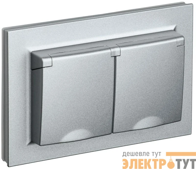 Розетка 2-м СП BRITE РСбш12-3-44-БрА 16А в сборе IP44 с крышкой алюм. IEK BR-R26-16-44-K47-F