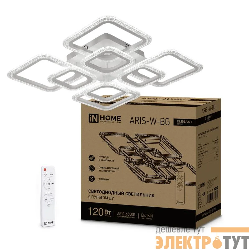Светильник светодиодный ELEGANT ARIS-W-BG 120Вт 230В 3000-6500К 10500лм 600х600х110мм ПУ бел. IN HOME 4690612043272