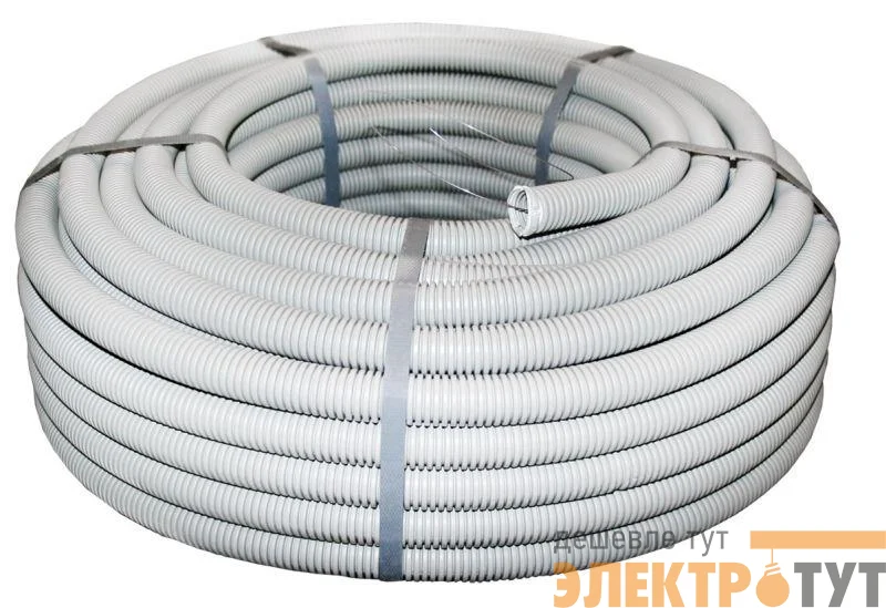 Труба гофрированная ПВХ d25мм с протяжкой сер. (уп.50м) Plast PROxima EKF tg-z-25