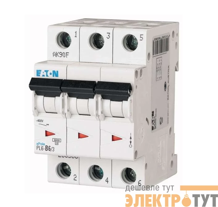 Выключатель автоматический модульный 3п C 6А 6кА PL6-C6/3 EATON 286598