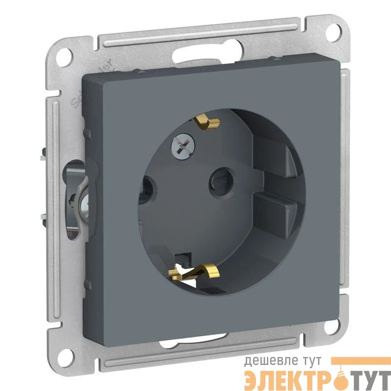 Розетка 1-м СП AtlasDesign 16А IP20 с заземл. защ. шторки механизм грифель SE ATN000745