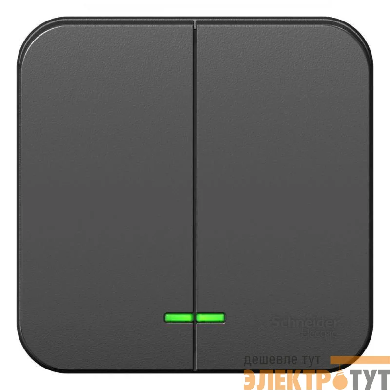 Выключатель 2-кл. ОП Blanca 10А IP20 (сх. 5) 250В с подсветкой с изолир. пластиной антрацит SE BLNVA105116