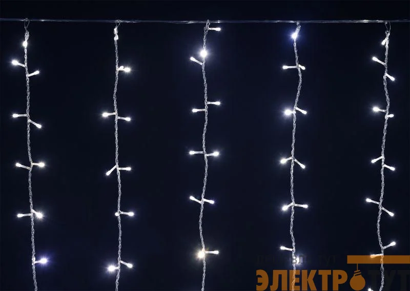 Гирлянда "Занавес" 1.5х1.5м 160LED бел. IP20 провод прозр. 230В транзит IEK LGDB201-2-160-L1-T-S-20
