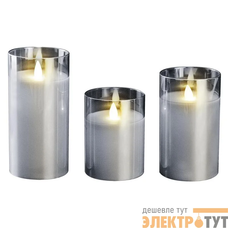 Свеча декоративная CL7-SET3-sr с пультом 3хAAA для каждой свечи (не в компл.) серебр. (уп.3шт) ФАZА 5018792