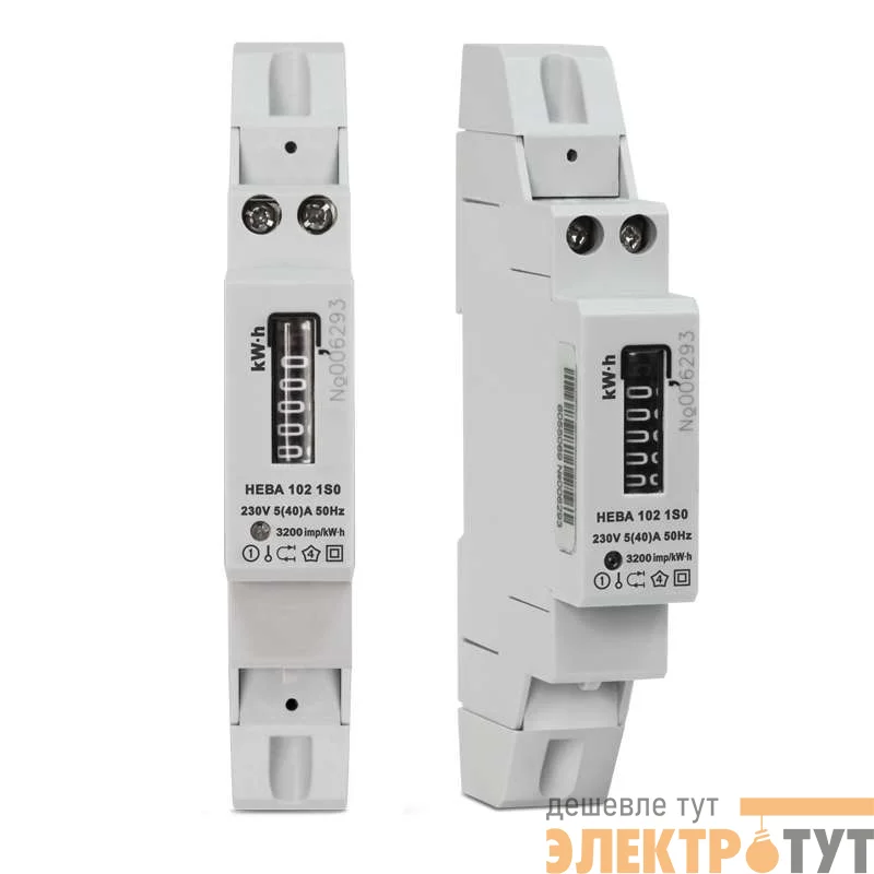 Счетчик НЕВА 102 1S0 1ф 5-40А 220В 1класс точн. 1тариф DIN-рейка Тайпит 6055069