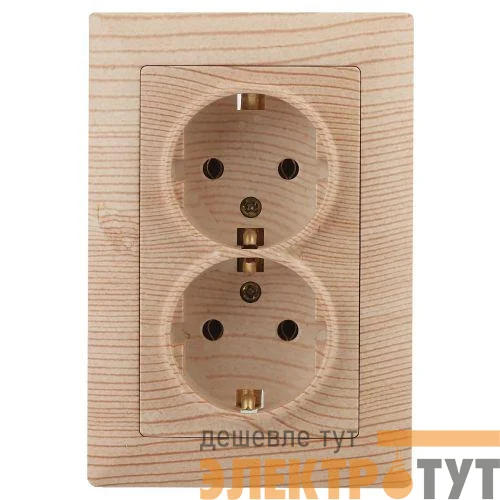 Розетка 2-м СП Solo 4-205-11 16А 250В IP20 2х2P+E Schuko с заземл. сосна Intro Б0053680