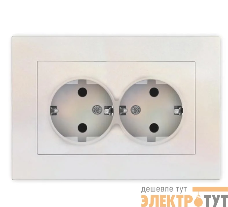 Розетка 2-м СП Афина 16А IP20 с заземл. в сборе жемчуж. Universal A0128-OBr