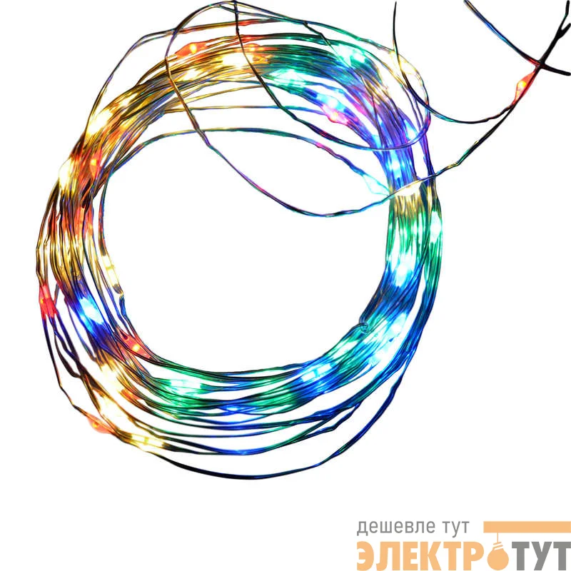Гирлянда светодиодная ULD-S0500-050/SCB/2AA MULTI IP20 DEW на батарейках 2AA (не в/к) "Роса" 5м с контроллером50 светодиодов разноцвет провод медн. Uniel UL-00005266