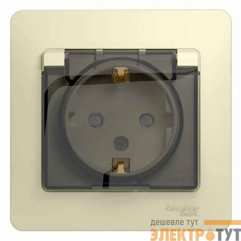 Розетка 1-м СП Glossa 16А IP44 с заземл. защ. шторки с крышкой в сборе беж. SE GSL000248