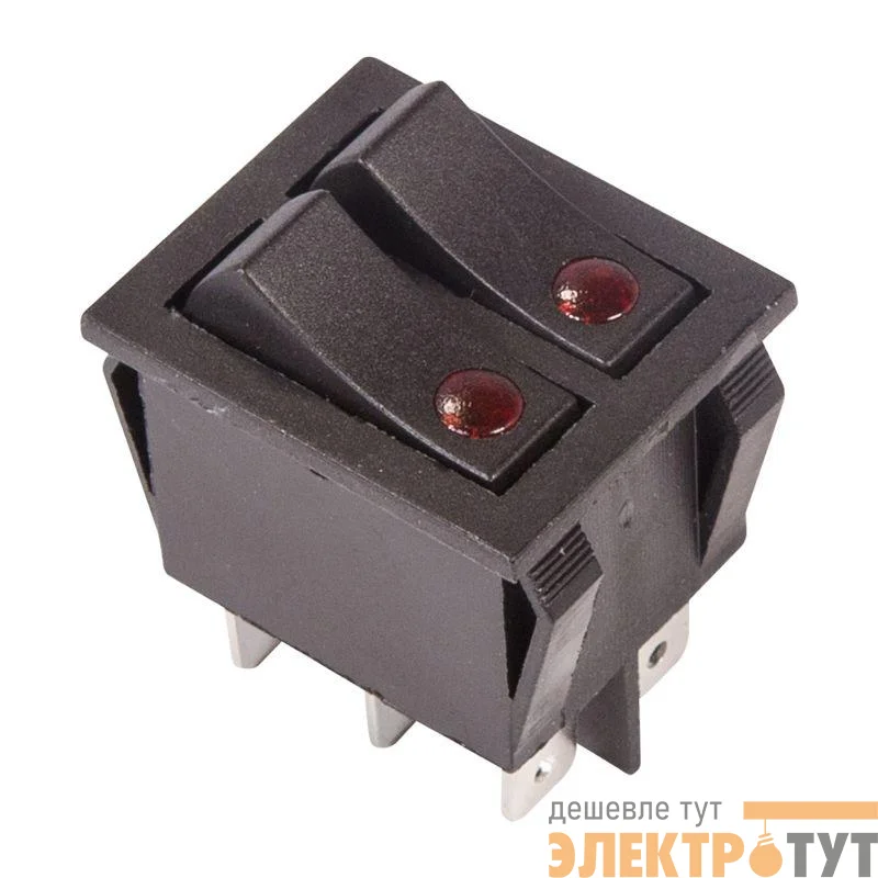 Выключатель клавишный 250В 15А (6с) ON-OFF черн. с подсветкой ДВОЙНОЙ (RWB-512 SC-797) Rexant 36-2430