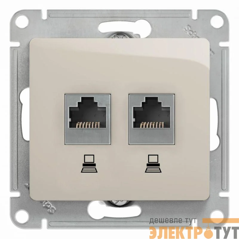 Механизм розетки комп. 2-м Glossa RJ45+RJ45 кат.5е молочн. SchE GSL000985KK