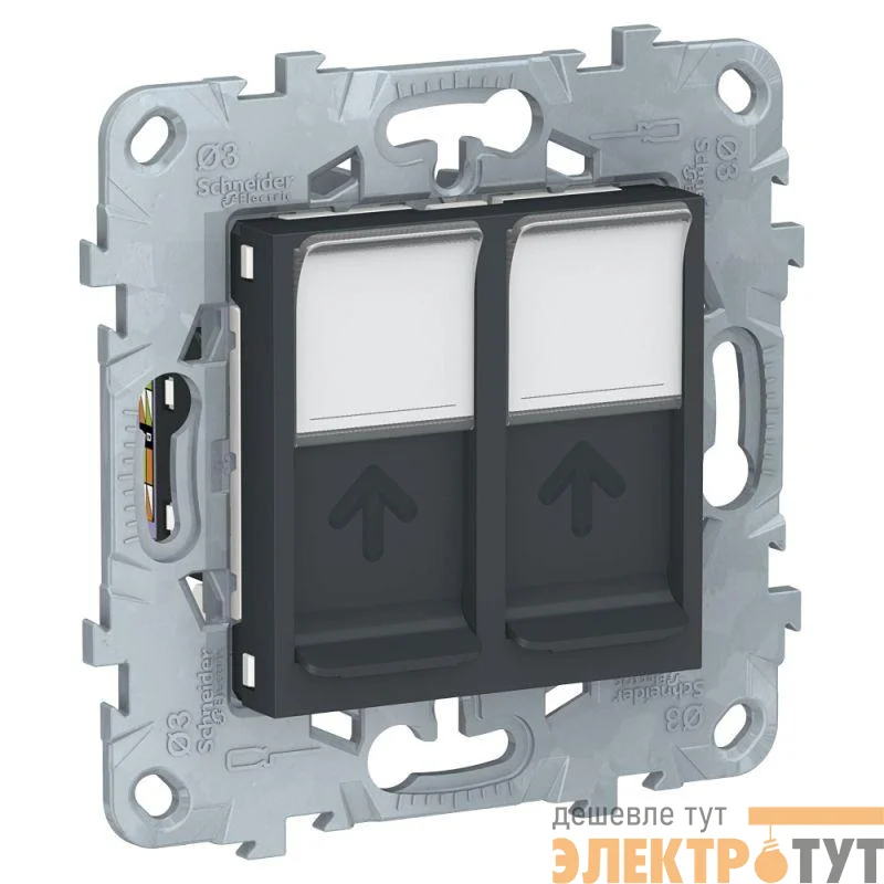 Механизм розетки компьютерная UNICA NEW RJ45 двойная кат.6 UTP антрацит SchE NU542454