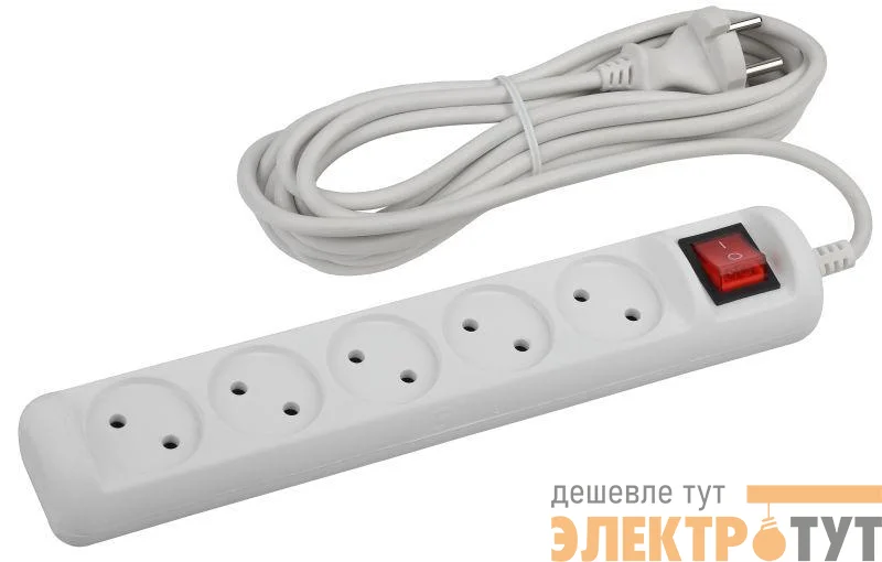 Удлинитель 5х3м без заземл. 10А IP20 U-5s-3m-2х1 ПВС 2х1 с выкл. Эра Б0044056