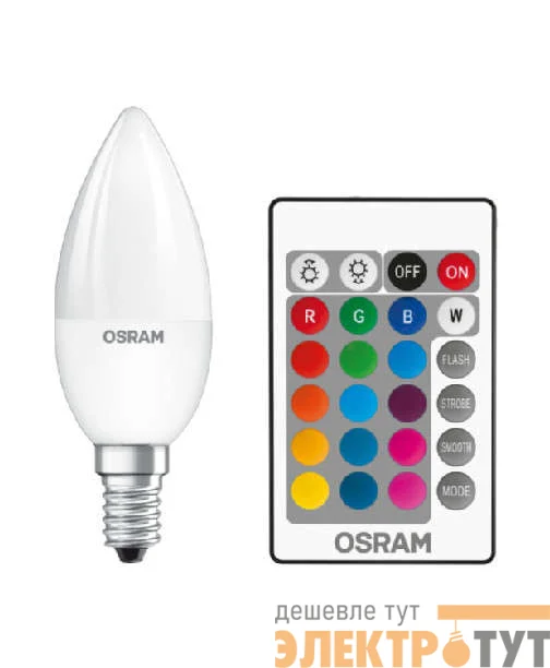 Лампа светодиодная LED STAR+ DIM с пультом B 25 4.5W/827 свеча 4.5Вт 2700К тепл. бел. E14 250лм 220-240В мат. пласт. OSRAM 4058075045736
