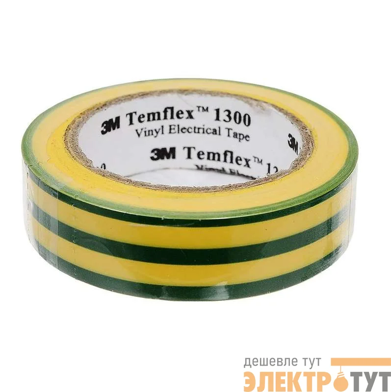 Изолента ПВХ 15мм Temflex 1300 жел./зел. (рул.10м) 3М 7100081324